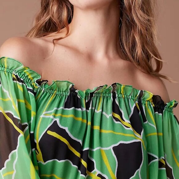 NWOT Diane Von Furstenberg DVF Camila Silk Green Chiffon Palm Midi Dress S $495 - Picture 8 of 8
